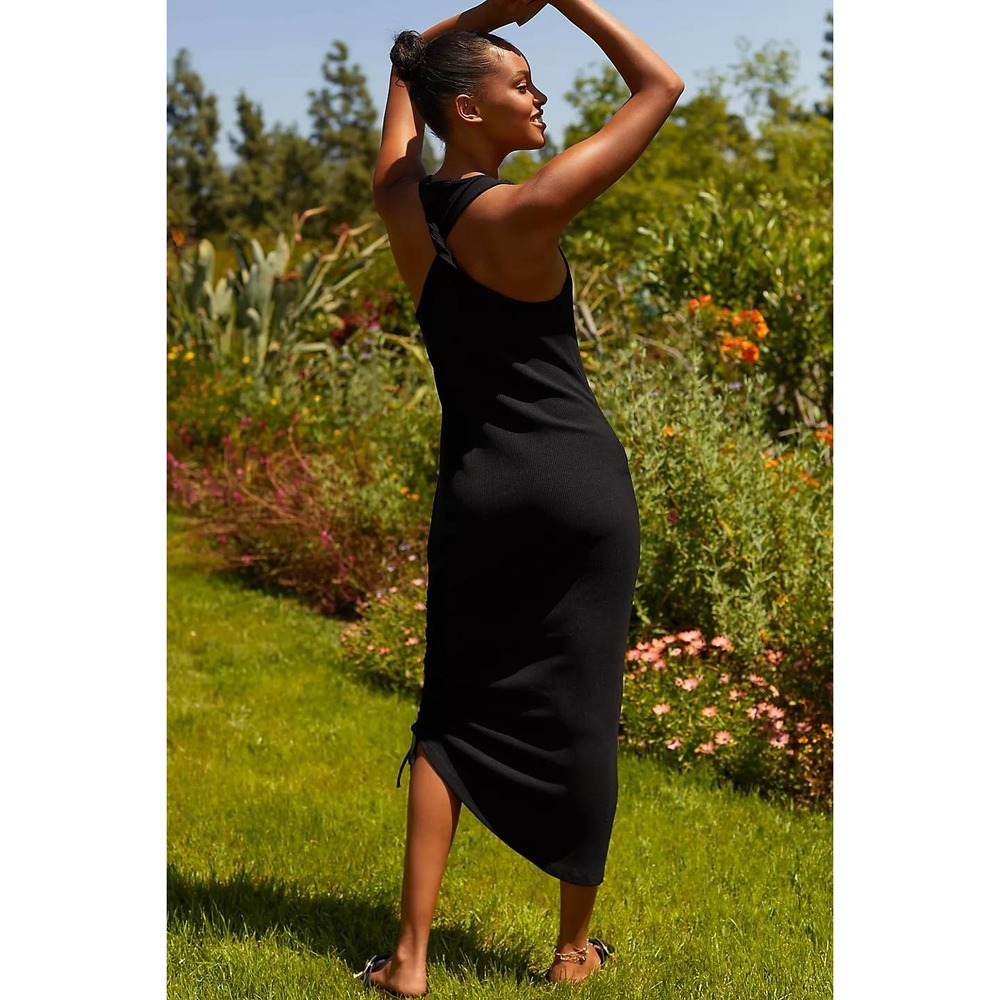 Sweaty Betty XS Weekend Twist-Back Maxi Dress Black Ruched Side Anthropologie